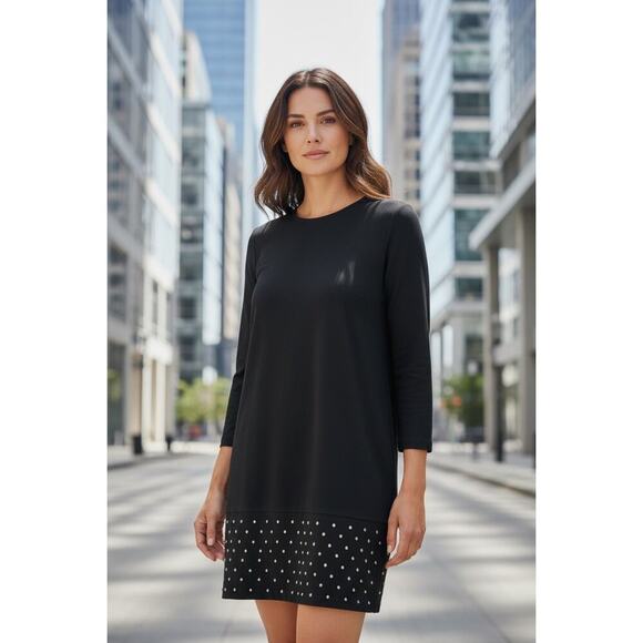 S.Roberts Dresses & Skirts - S Roberts Black Long Sleeve Dress Studded Hem Size M